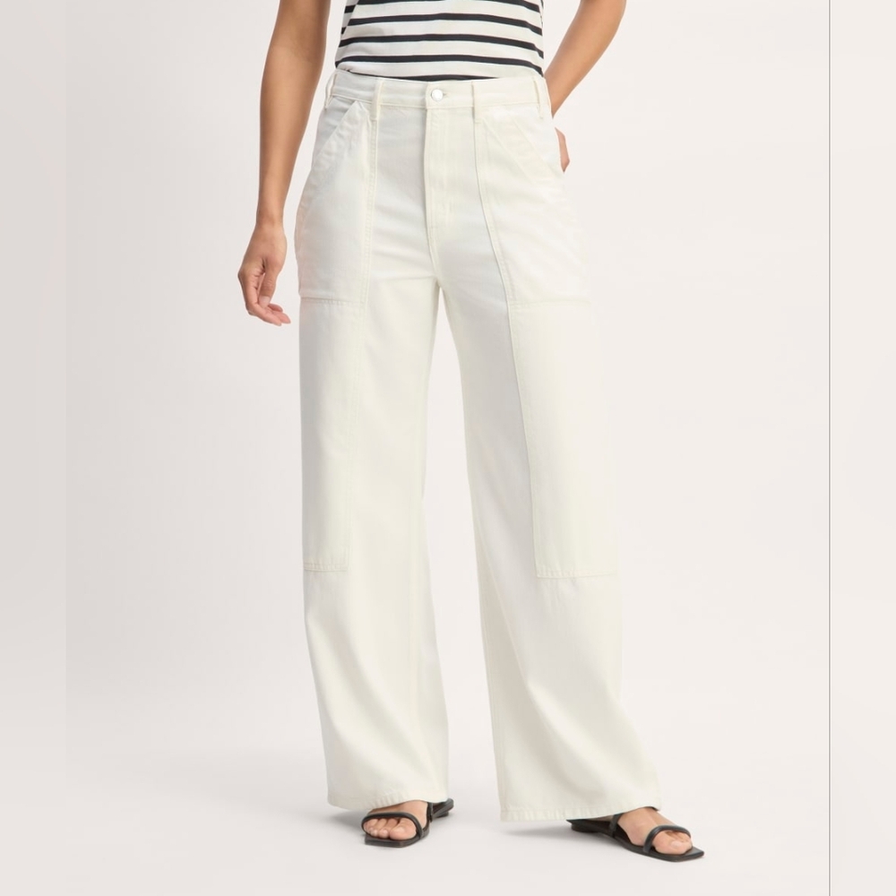 NWT Everlane The Carpenter Jean Relaxed Wide Leg Patch Pockets In Bone Size 30